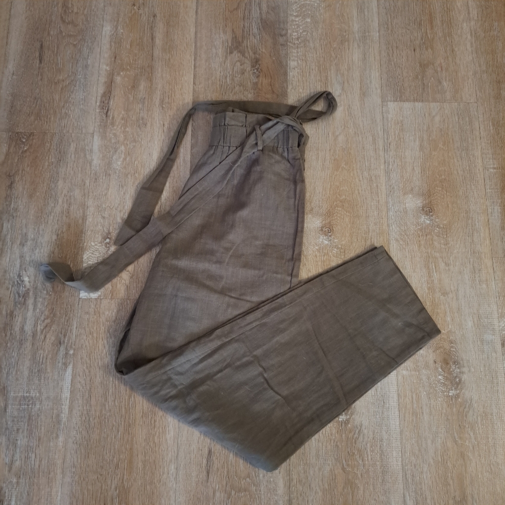 SHEIN Paperbag Waist Trousers Olive Green Brown Size 6 NWOT - Picture 1 of 12